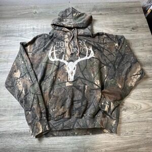 U.S. Vintage Hoodie Mens‎ XL Camo Country Strong Deer Skull Graphic Sweatshirt